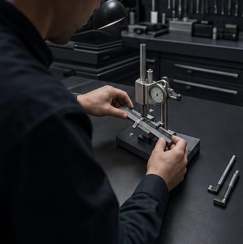 Technician working at a precision measurement bench