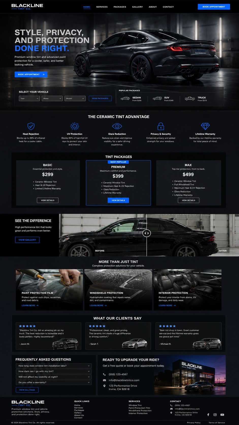 Automotive window tint website concept
