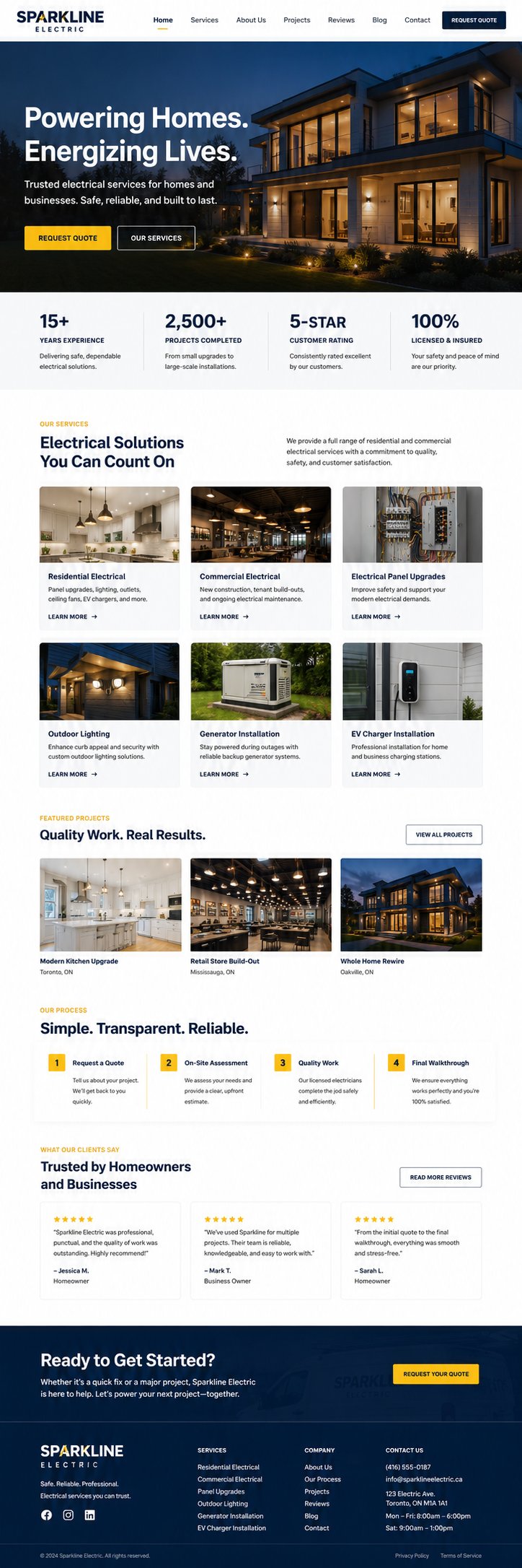 Electrician website demo with quote-request conversion path